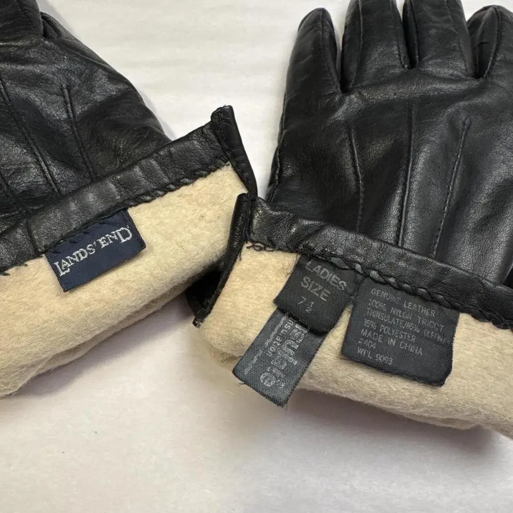 Vintage LANDS’ END black Genuine Leather Gloves‎ - Insulated size 7.5